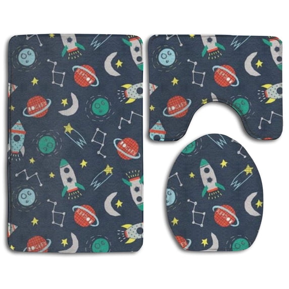 PUDMAD Universe Collage 3 Piece Bathroom Rugs Set Bath Rug Contour Mat and Toilet Lid Cover