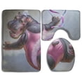 thumbnail image 1 of PUDMAD Valentine's Day Hippo Dance 3 Piece Bathroom Rugs Set Bath Rug Contour Mat and Toilet Lid Cover, 1 of 2