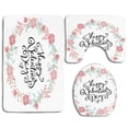 thumbnail image 1 of PUDMAD Valentines Day Floral Flowers Buds Roses Tulips Circled Frame Valentine Hearts 3 Piece Bathroom Rugs Set Bath Rug Contour Mat and Toilet Lid Cover, 1 of 2