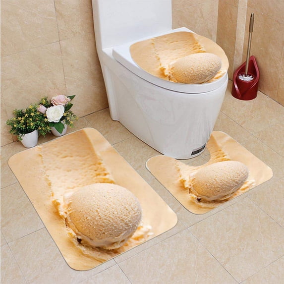 PUDMAD Vanilla Caramel ice Cream Close up 3 Piece Bathroom Rugs Set Bath Rug Contour Mat and Toilet Lid Cover