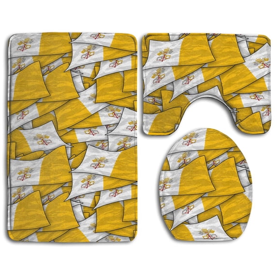 PUDMAD Vatican City Flag Wave Collage 3 Piece Bathroom Rugs Set Bath Rug Contour Mat and Toilet Lid Cover