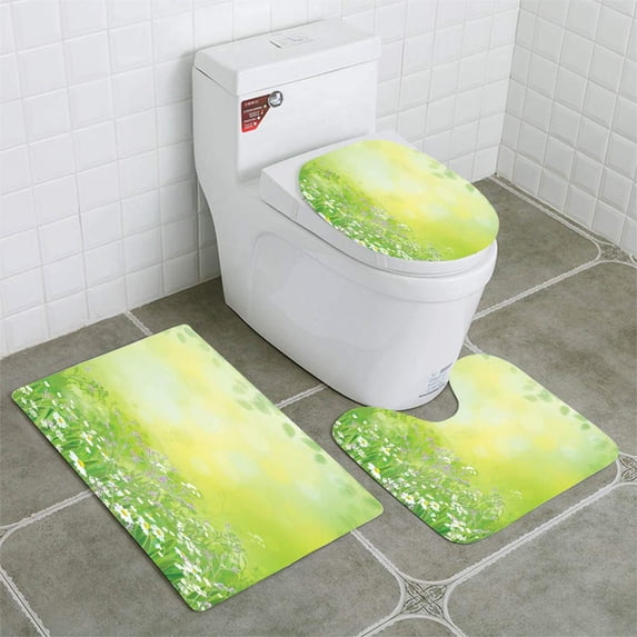 PUDMAD Vector Nature 3 Piece Bathroom Rugs Set Bath Rug Contour Mat and Toilet Lid Cover