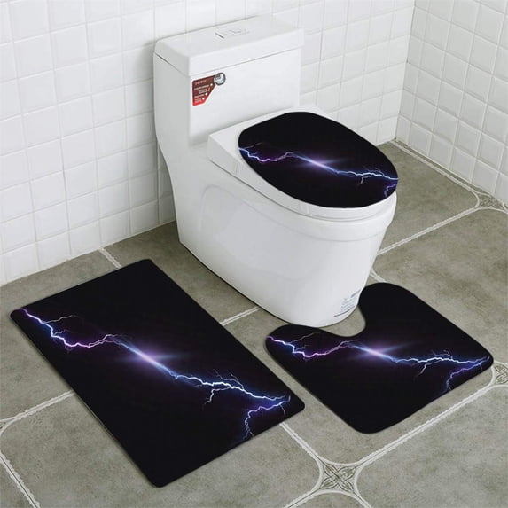PUDMAD Vector a realistic style bright glowing lightning isolated on a 3 Piece Bathroom Rugs Set Bath Rug Contour Mat and Toilet Lid Cover