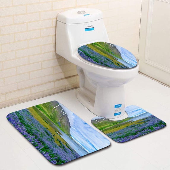 PUDMAD View Isafjordur Town 3 Piece Bathroom Rugs Set Bath Rug Contour Mat and Toilet Lid Cover