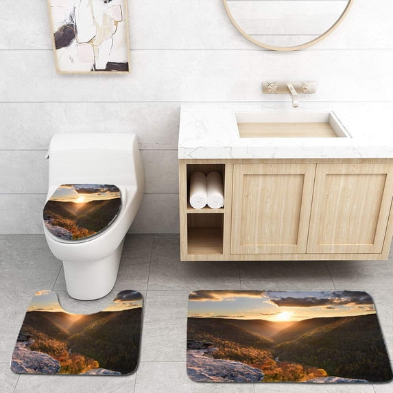 PUDMAD View Valley in Autumn from Rocky Cliff 3 Piece Bathroom Rugs Set Bath Rug Contour Mat and Toilet Lid Cover