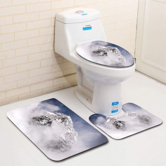 PUDMAD View top Mount Everest from Kala Patthar 3 Piece Bathroom Rugs Set Bath Rug Contour Mat and Toilet Lid Cover