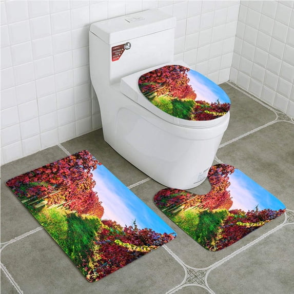 PUDMAD Vineyard 3 Piece Bathroom Rugs Set Bath Rug Contour Mat and Toilet Lid Cover