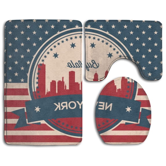 PUDMAD Vintage American Flag Tennessee Nashville Skyline Art 3 Piece Bathroom Rugs Set Bath Rug Contour Mat and Toilet Lid Cover