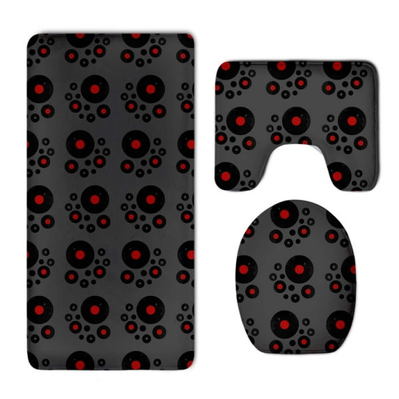 PUDMAD Vinyl Records Retro Music 3 Piece Bathroom Rugs Set Bath Rug Contour Mat and Toilet Lid Cover