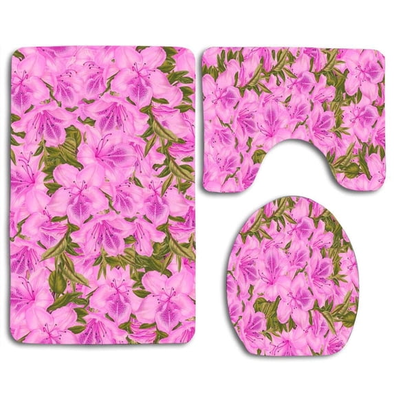 PUDMAD Violet Flowers 3 Piece Bathroom Rugs Set Bath Rug Contour Mat and Toilet Lid Cover