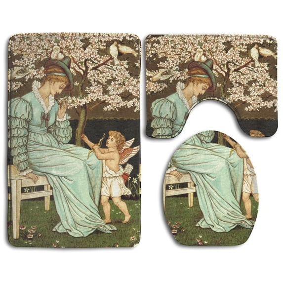 PUDMAD Visit From Cupid 3 Piece Bathroom Rugs Set Bath Rug Contour Mat and Toilet Lid Cover