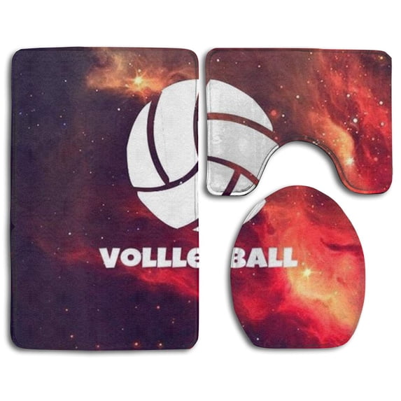 PUDMAD Volleyball 3 Piece Bathroom Rugs Set Bath Rug Contour Mat and Toilet Lid Cover