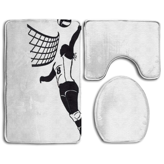PUDMAD Volleyball Player Decal Girl 3 Piece Bathroom Rugs Set Bath Rug Contour Mat and Toilet Lid Cover
