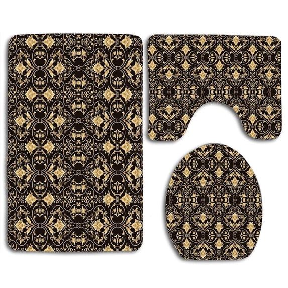 PUDMAD Wall Art Art Architecture 3 Piece Bathroom Rugs Set Bath Rug Contour Mat and Toilet Lid Cover