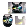 thumbnail image 1 of PUDMAD Washable Absorbent Modern Bath MatBeachFashion Glasses Cat 3 Piece Bathroom Rugs Set Bath Rug Contour Mat and Toilet Lid Cover, 1 of 2