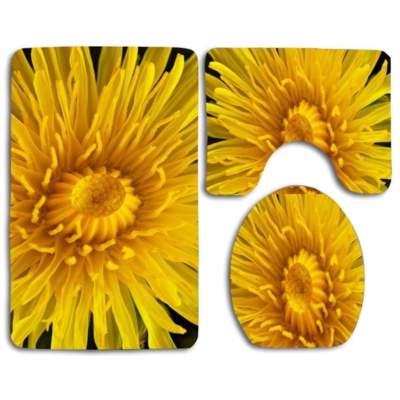 PUDMAD Water Drop on a Dandelion 3 Piece Bathroom Rugs Set Bath Rug Contour Mat and Toilet Lid Cover
