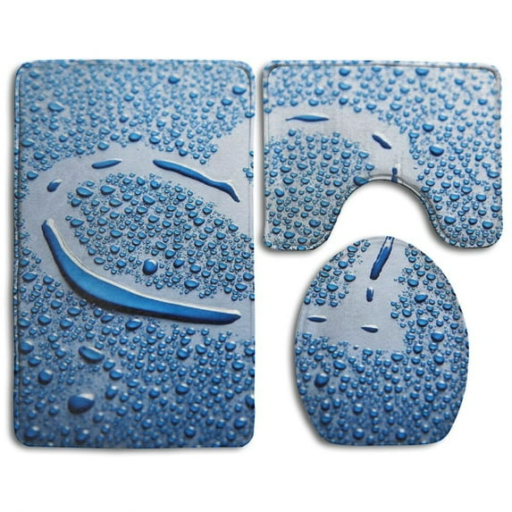 PUDMAD Water Heart 3 Piece Bathroom Rugs Set Bath Rug Contour Mat and Toilet Lid Cover