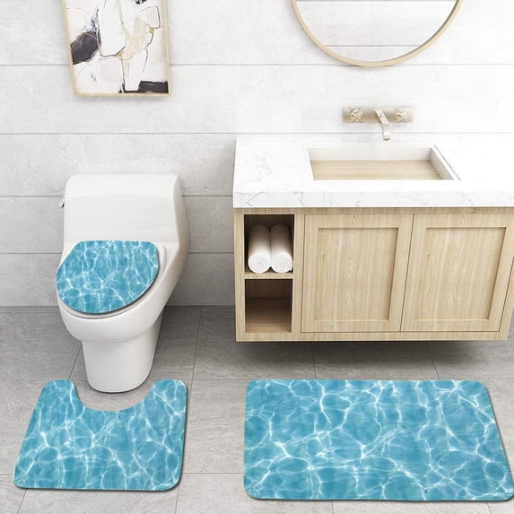 PUDMAD Water Ripple Over Sandy Beach 3 Piece Bathroom Rugs Set Bath Rug Contour Mat and Toilet Lid Cover