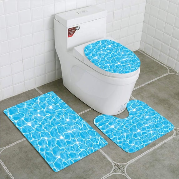 PUDMAD Water Surface Abstract Digitally generated 3 Piece Bathroom Rugs Set Bath Rug Contour Mat and Toilet Lid Cover