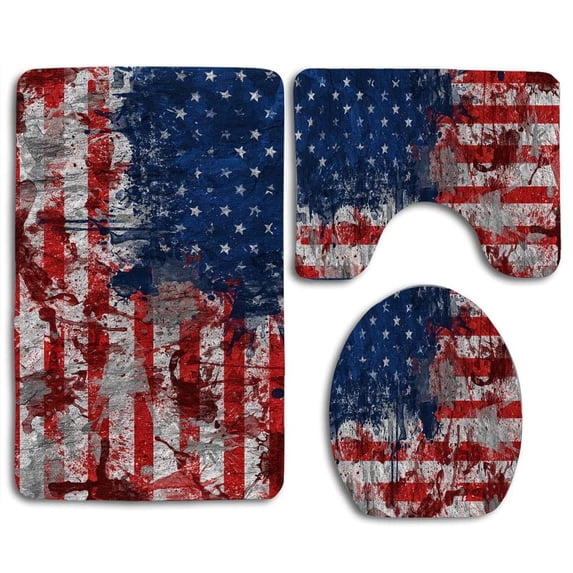 PUDMAD Watercolor Amercian 3 Piece Bathroom Rugs Set Bath Rug Contour Mat and Toilet Lid Cover