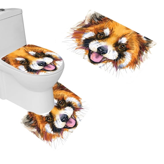 PUDMAD Watercolor Dog Puppy 3 Piece Bathroom Rugs Set Bath Rug Contour Mat and Toilet Lid Cover