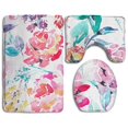 thumbnail image 1 of PUDMAD Watercolor Floral Red Watercolor Roses Flowers 3 Piece Bathroom Rugs Set Bath Rug Contour Mat and Toilet Lid Cover, 1 of 2