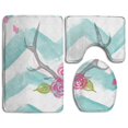 thumbnail image 1 of PUDMAD Watercolor Flower Leave Stripe 3 Piece Bathroom Rugs Set Bath Rug Contour Mat and Toilet Lid Cover, 1 of 2