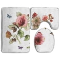 thumbnail image 1 of PUDMAD Watercolor Pink Rose 3 Piece Bathroom Rugs Set Bath Rug Contour Mat and Toilet Lid Cover, 1 of 2