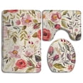 thumbnail image 1 of PUDMAD Watercolor Style Flowers Roses 3 Piece Bathroom Rugs Set Bath Rug Contour Mat and Toilet Lid Cover, 1 of 2