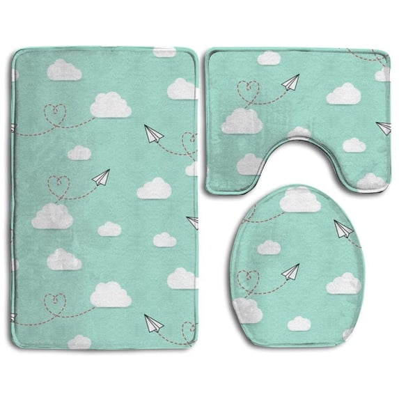PUDMAD Watercolor Unicorns 3 Piece Bathroom Rugs Set Bath Rug Contour Mat and Toilet Lid Cover