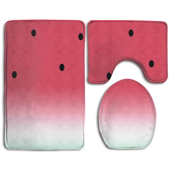 PUDMAD Watermelon 3 Piece Bathroom Rugs Set Bath Rug Contour Mat and Toilet Lid Cover