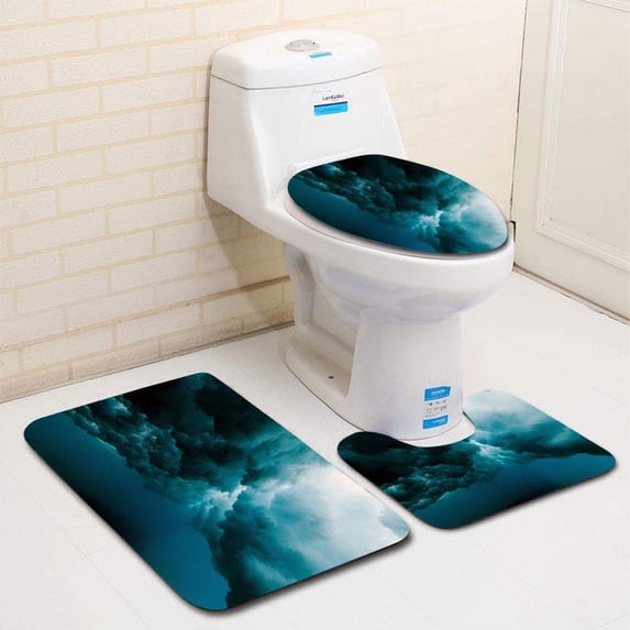 PUDMAD Wave Crashing Underwater 3 Piece Bathroom Rugs Set Bath Rug Contour Mat and Toilet Lid Cover