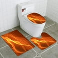thumbnail image 1 of PUDMAD Waves fire 3 Piece Bathroom Rugs Set Bath Rug Contour Mat and Toilet Lid Cover, 1 of 2