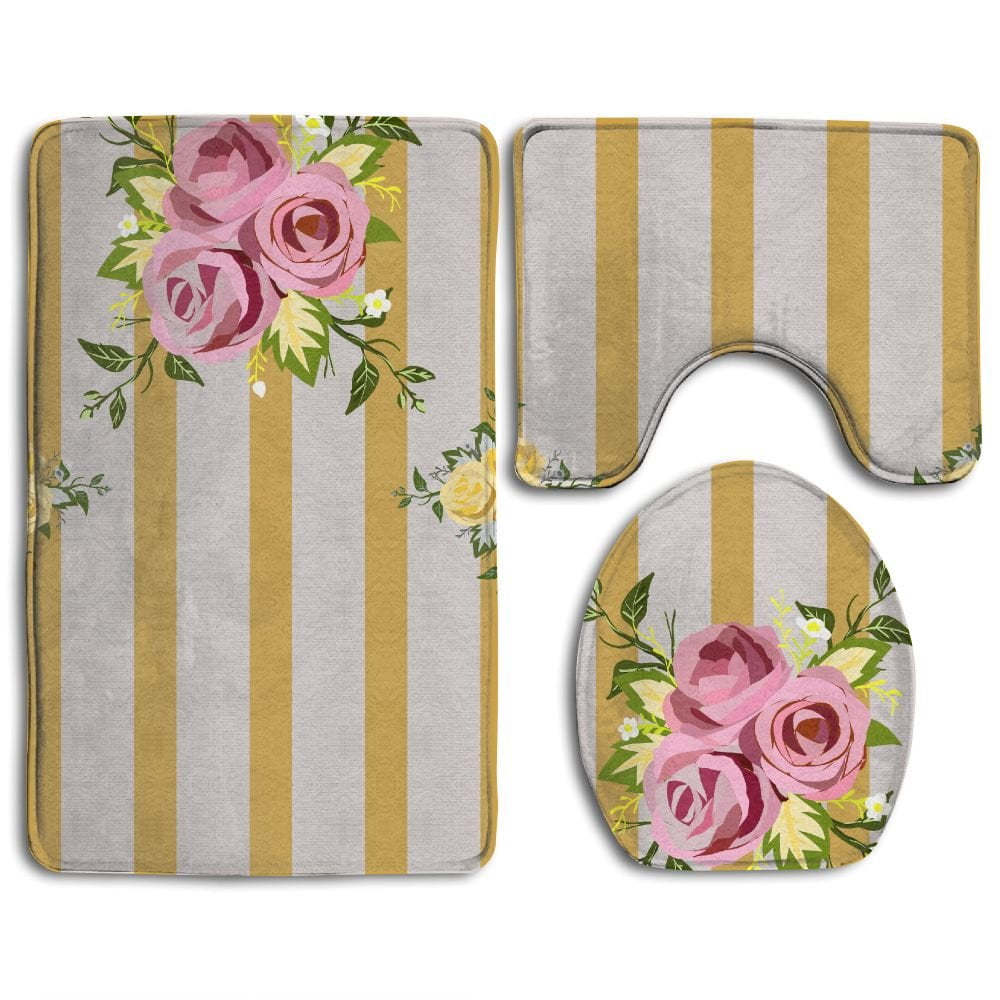 PUDMAD Wedding-Decorative Pattern- Striation 3 Piece Bathroom Rugs Set ...