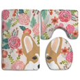 thumbnail image 1 of PUDMAD Welsh Corgi Spring Flowers 3 Piece Bathroom Rugs Set Bath Rug Contour Mat and Toilet Lid Cover, 1 of 2