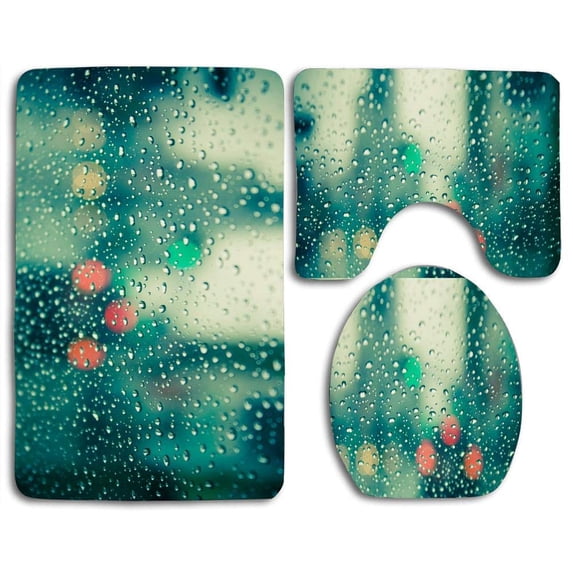 PUDMAD Wet Windscreen 3 Piece Bathroom Rugs Set Bath Rug Contour Mat and Toilet Lid Cover