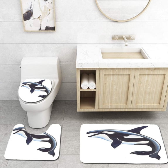 PUDMAD Whale 3 Piece Bathroom Rugs Set Bath Rug Contour Mat and Toilet Lid Cover