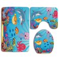 thumbnail image 1 of PUDMAD Whale Happy Cartoon Characters Mollusc Rocks Sun Rays Comic 3 Piece Bathroom Rugs Set Bath Rug Contour Mat and Toilet Lid Cover, 1 of 2
