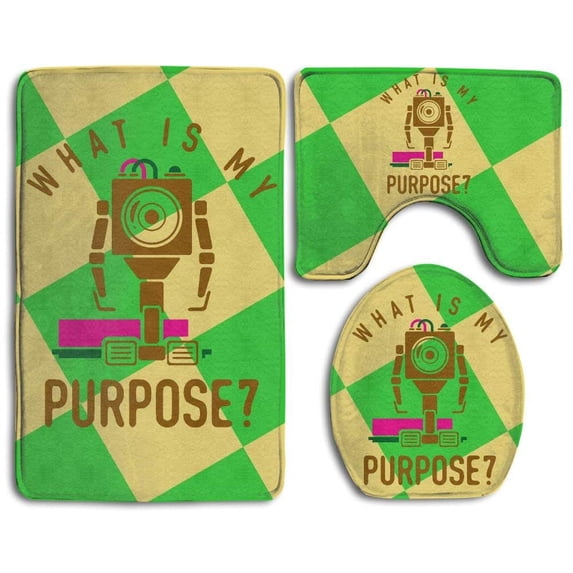 PUDMAD What is My Purpose 3 Piece Bathroom Rugs Set Bath Rug Contour Mat and Toilet Lid Cover