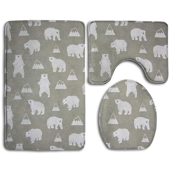 PUDMAD White Bear 3 Piece Bathroom Rugs Set Bath Rug Contour Mat and Toilet Lid Cover