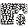thumbnail image 1 of PUDMAD White Daisy on Black 3 Piece Bathroom Rugs Set Bath Rug Contour Mat and Toilet Lid Cover, 1 of 2