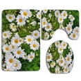 thumbnail image 1 of PUDMAD White Daisy1 3 Piece Bathroom Rugs Set Bath Rug Contour Mat and Toilet Lid Cover, 1 of 2