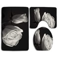 thumbnail image 1 of PUDMAD White Roses Black Background 3 Piece Bathroom Rugs Set Bath Rug Contour Mat and Toilet Lid Cover, 1 of 2