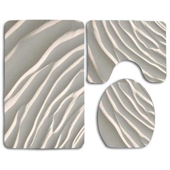 PUDMAD White Sand 3 Piece Bathroom Rugs Set Bath Rug Contour Mat and Toilet Lid Cover