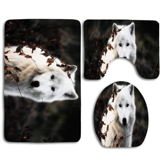 PUDMAD White Shepherd Lonely Autumn 3 Piece Bathroom Rugs Set Bath Rug Contour Mat and Toilet Lid Cover