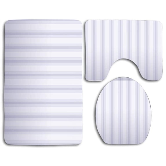 PUDMAD White Stripe 3 Piece Bathroom Rugs Set Bath Rug Contour Mat and Toilet Lid Cover