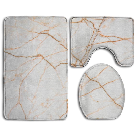 PUDMAD White Yellow 3 Piece Bathroom Rugs Set Bath Rug Contour Mat and Toilet Lid Cover