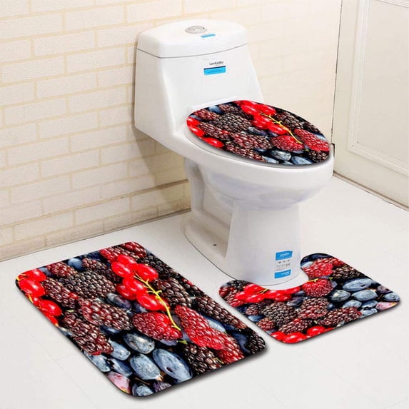 PUDMAD Wild Berries 3 Piece Bathroom Rugs Set Bath Rug Contour Mat and Toilet Lid Cover