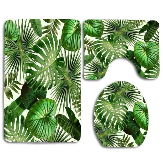 PUDMAD Wild Tropical Collage 3 Piece Bathroom Rugs Set Bath Rug Contour Mat and Toilet Lid Cover