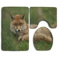 thumbnail image 1 of PUDMAD Wildlife Red Fox 3 Piece Bathroom Rugs Set Bath Rug Contour Mat and Toilet Lid Cover, 1 of 2